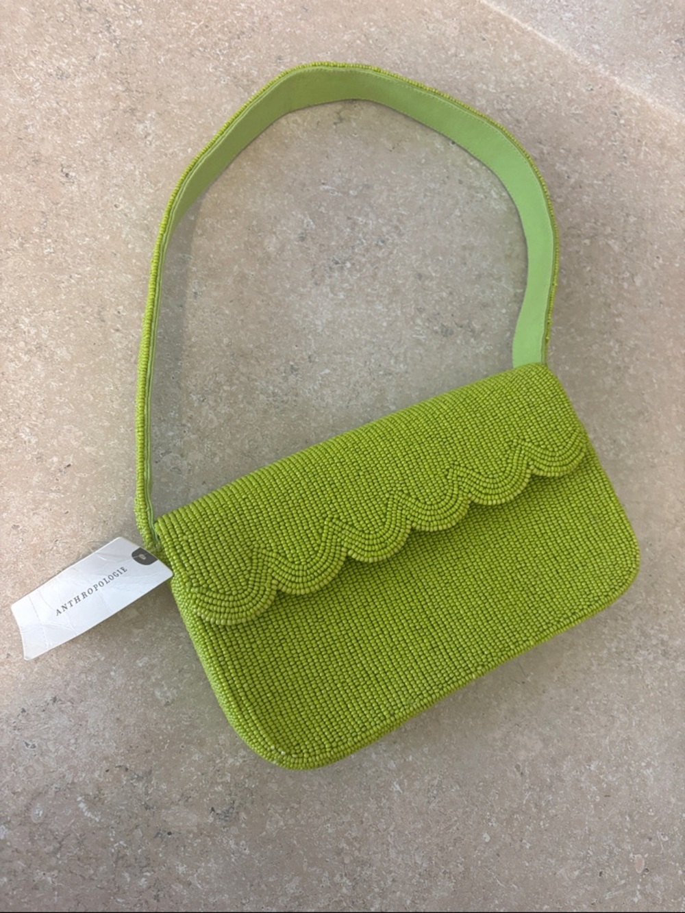 Anthropologie Beaded Scallop Lime Shoulder Bag